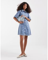 Vero Moda - Button Front Fit And Flare Denim Mini Dress - Lyst