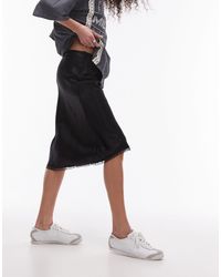 TOPSHOP - Falda midi negra estilo años 90 con cinturilla lencera y ribete - Lyst