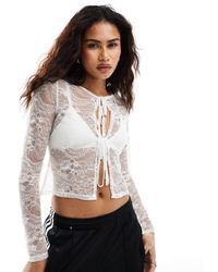 Reclaimed (vintage) - Sheer Lace Tie Front Cardigan - Lyst