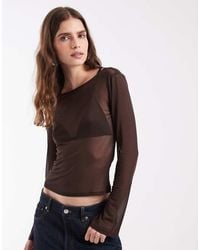 ONLY - Top Van Mesh Met Ronde Hals En Lange Mouwen - Lyst