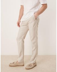 ASOS - Pantalon slim élégant en lin mélangé à fines rayures - crème - Lyst