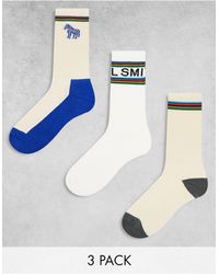 PS by Paul Smith - Paul smith - confezione da 3 paia di calzini crema, bianchi e blu con logo e righe - Lyst