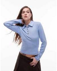 TOPSHOP - Top De Manga Larga Y Estilo Rugby Con Diseño Encogido De Punto Liso De - Lyst