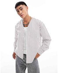 ASOS - Camicia A Maniche Lunghe Oversize A Righe Con Colletto Stile Baseball - Lyst