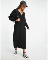 ONLY - Gebreide Midaxi Jurk Met V-Hals - Lyst