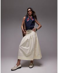 TOPSHOP - Falda Amarillo Pastel De Corte Amplio Con Pliegues De Popelina De -Blanco - Lyst