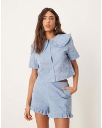 ASOS - Frill Hem Shorts With Floral Embroidery Co-ord - Lyst