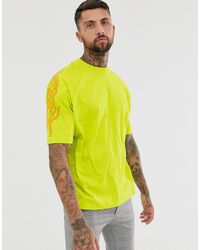 ASOS Organic Cotton Oversized T-shirt In Neon With Sleeve Print - Yellow