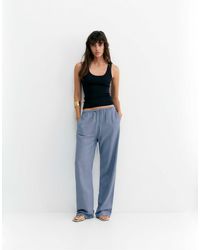 Pull&Bear - – fließende hose aus viskose-leinenmix - Lyst