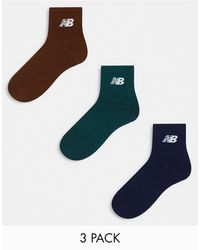 New Balance - Confezione da 3 paia di calzini sportivi kaki, blu navy e marroni con logo - Lyst