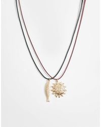 ASOS - Pack Of 2 Corded Necklaces With Sun And Fish Pendants - Lyst