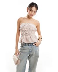 ASOS - Bubble Hem Shirred Bandeau Top With Tie Back - Lyst