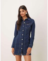 ASOS - Denim Long Sleeve Fitted Shirt Mini Dress - Lyst