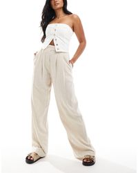 ASOS - Tailored Wide Leg Trouser With Pleat Detail With Linen - Lyst