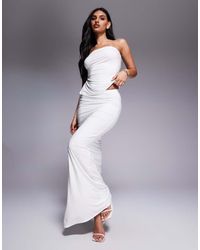 Kaiia - Exclusive Double Layered Slinky Gathered Tie Side Thigh Split Maxi Skirt Co-ord - Lyst