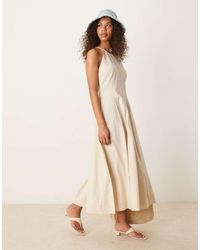 ASOS - Vestito Midi Color Avena Con Cuciture A Vista - Lyst
