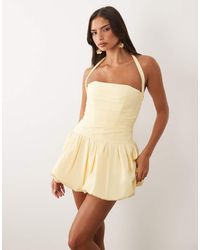 Oh Polly - Satin Halter Neck Bubble Hem Mini Dress - Lyst