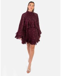 ANAYA - Floral Burnout High Neck Ruffle Sleeve Shift Mini Dress - Lyst