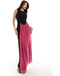 ASOS - Vestido largo sin mangas con detalle drapeado rosa en contraste - Lyst