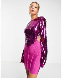 ASOS - Vestito corto fasciante color magenta con top di paillettes aperto dietro - Lyst