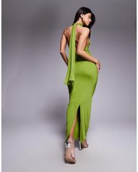 ASOS - Maxi Jurk Van Mesh Met Gestrikte Halternek En Gedraaide Buste - Lyst