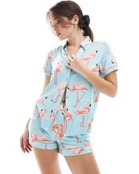 Chelsea Peers - Exclusive Poly Short Sleeve Revere Shirt And Shorts Set - Lyst