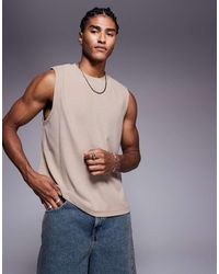 ASOS - Top Senza Maniche Marrone Squadrato A Coste - Lyst