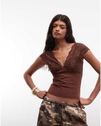 Reclaimed Vintage - Chocolate Lace And And Jersey Mix Vest Top - Lyst
