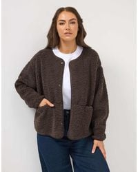 Yours Clothing - Collarless Fleece Jacket - Lyst