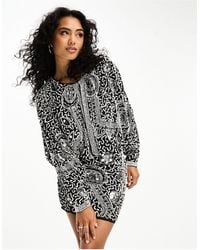 ASOS - Embellished Abstract Batwing Sleeve Mini Dress - Lyst