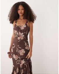 Pretty Lavish - Kaia Linen Mix Scoop Neck Maxi Dress With Ruffle Hem - Lyst