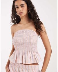 Vero Moda - Poplin Shirred Peplum Hem Bandeau Top Co-ord - Lyst