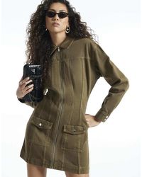 River Island - Denim Zip Through Dress - Lyst