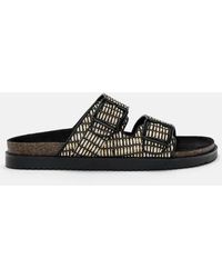 Pull&Bear - Sandali Sliders Bassi Neri Stampati Con Fibbia - Lyst