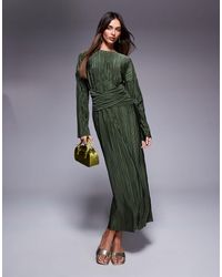 ASOS - Plisse High Neck Long Sleeve Wrap Waist Maxi Dress - Lyst