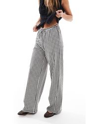 Threadbare - Pantalones A Cuadros Vichy Blancos Y Negros De Pernera Recta Con Lazada En La Cintura De Punto De - Lyst