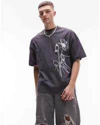 TOPMAN - Premium Extreme Oversized Fit T-shirt With Front And Back Floral Embroidery - Lyst