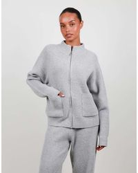 SIMMI - Ribbed Knit Zip Up Funnel Neck Sweater - Lyst