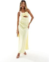 In The Style - Exclusive Satin Bandeau Corsage Cut Out Detail Maxi Dress - Lyst