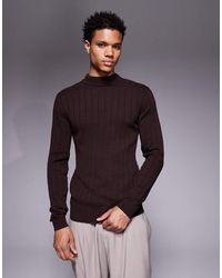 ASOS - Geribbeld Gebreid Muscle Fit T-Shirt Met Lange Mouwen En Col - Lyst
