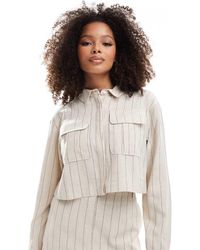 ASOS - Camicia Color Crema Effetto Lino Con Tasche E Motivo Gessato - Lyst