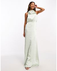 Pretty Lavish - Bridesmaid Farrah High Neck Drape Satin Maxi Dress - Lyst