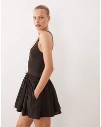 ASOS - Dropped Waist Mini Dress With Crinkle Cotton Skirt - Lyst