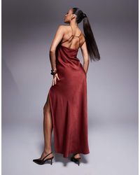 ASOS Satin Tape Halter Maxi Dress in Green | Lyst UK