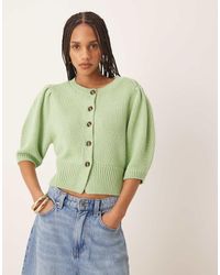 ASOS - Cardigan Girocollo Color Pistacchio Con Maniche A Sbuffo - Lyst