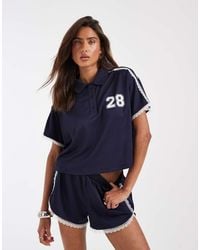 ASOS - Tricot Sporty Polo Top With Lace Detail - Lyst