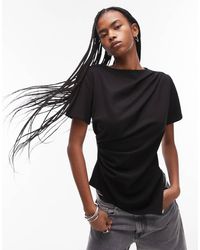 & Other Stories - Camiseta Negra Con Parte Delantera Drapeada Y Abertura Asimétrica En El Bajo De Punto Liso De - Lyst