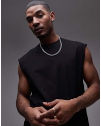 TOPMAN - Camiseta Negra Sin Mangas De Corte Cuadrado De - Lyst