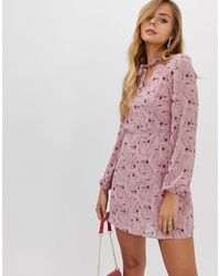 Boohoo Jurk Met Halsstrik En Bloemenprint - Roze