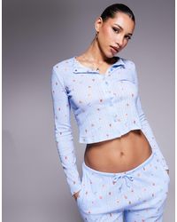 Kaiia - Exclusive Pointelle Button Through Pyjama Top Co-ord - Lyst